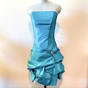 JESSICA MCCLINTOCK for GUNNE SAX Teal Blue Strapless Mini, Made in USA Vintage